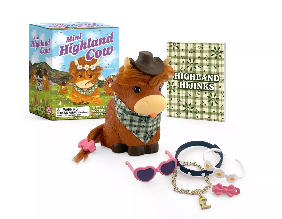 RP Minis Mini Highland Cow Figurine With Accessories and Book