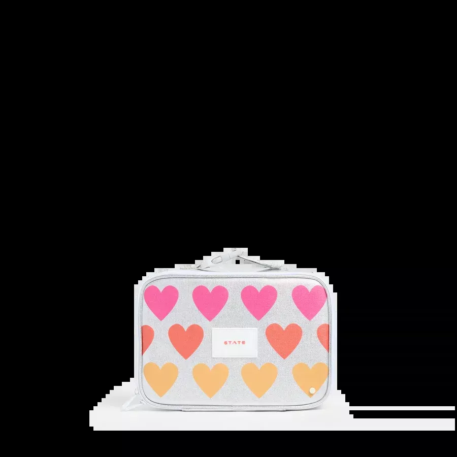 State Bags Insulated Lunchbox -Rodgers Metallic Fuzzy Hearts