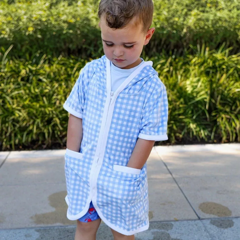 Sugar Bee Boy's Swim Cover up- Blue Gingham