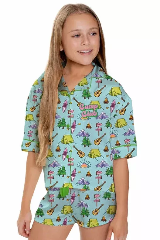 Sunshine Society Camp Club Silky Pajama Short Set