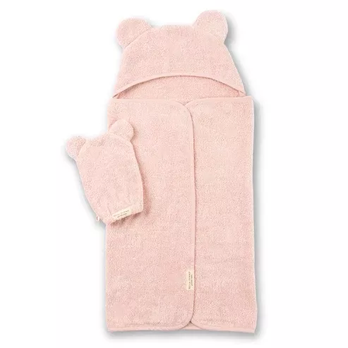 Terry Hooded Bath Towel + Wash Mitt Set - Blush