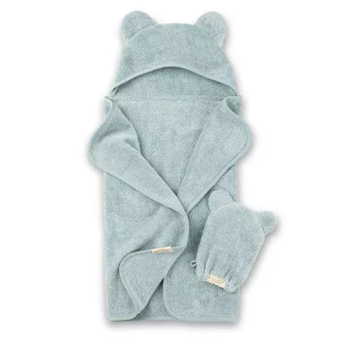 Terry Hooded Bath Towel + Wash Mitt Set - Fog