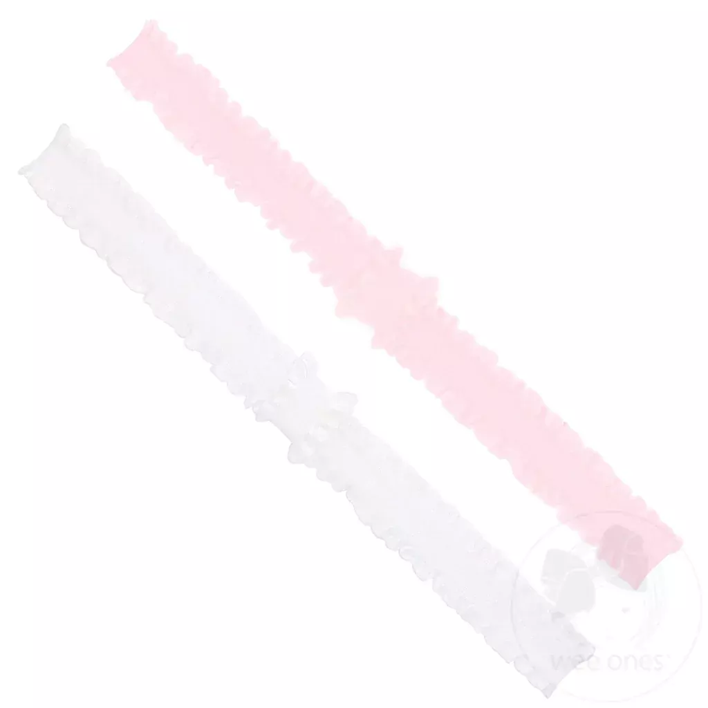 Wee Ones Add-A-Bow Stretch Ruffle Edge Girls Baby Bands - Two Pack