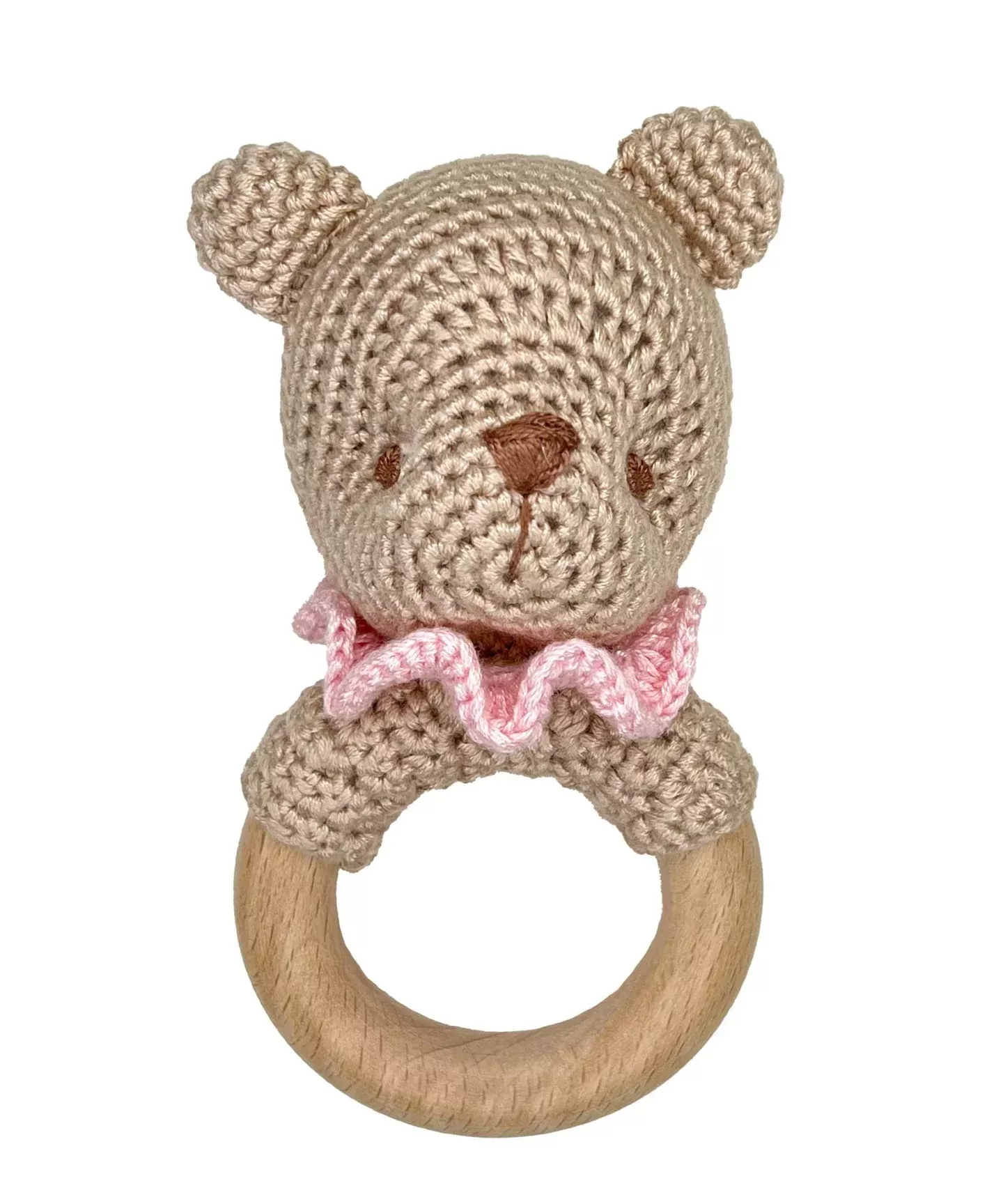 Zubels Pink Bear Bamboo Crochet Woodring Rattle